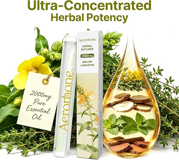 Mullein & Peppermint Essential Oil Ambient Scent Diffuser - 2ml | Enjoy 2000mg pure botanical blend for mindful relaxation. Pocket-sized, passive natural fragrance for daily wellness & focus.