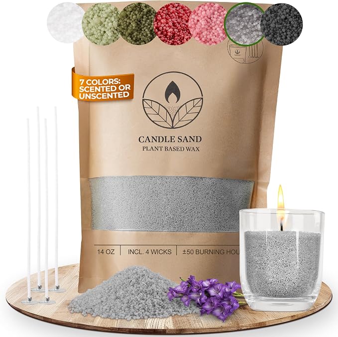 comforder Scented Candle Sand with Wicks, Pearled Candle, Wax Granules, 14oz Sand Wax Granules + 4 Wicks (Grey, Lavender)