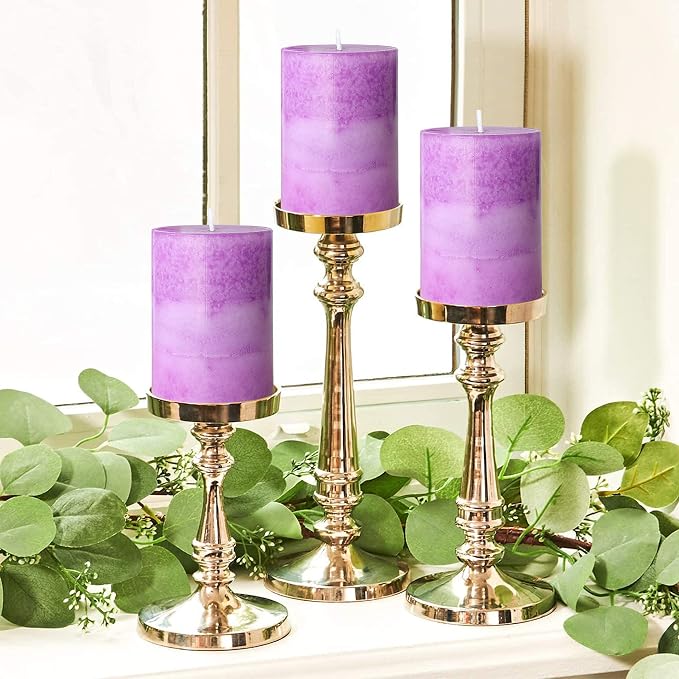 CRYSTAL CLUB Lavender Pillar Candles, Purple Aromatherapy Heritage Scented Candles, Clean Burning and Dripless Candle Lights, Tall 3X4 Inch Lavender Fragrance Candles for Home Décor
