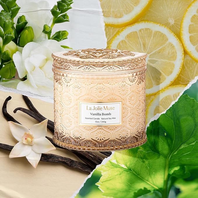 LA JOLIE MUSE Vanilla Zest Scented Candles for Home, Natural Soy, 2-Wick | Large Jar Luxury Candle, Clean Non Toxic, Gift for Women & Men, Decorative Gourmand Candles, Lemon Coconut Bergamot,12 oz