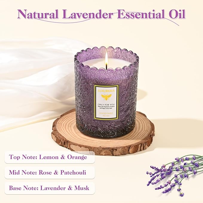 Lavender Eucalyptus Scented Candle, Candles for Home Scented, Mothers Day Gifts for Mom, Candles for Women, Lavender Candle, Natural Soy Wax, 7 oz 40 Hours