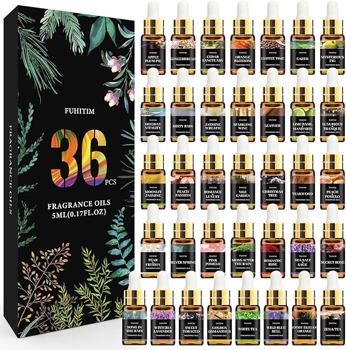 36 Pcs Fragrance Oil Set for Diffusers, Humidifiers, Skin Care, Massage, Premium Fragrance Oil, Gift for Friend, DIY Candle and Soap Making(36 * 5ML)