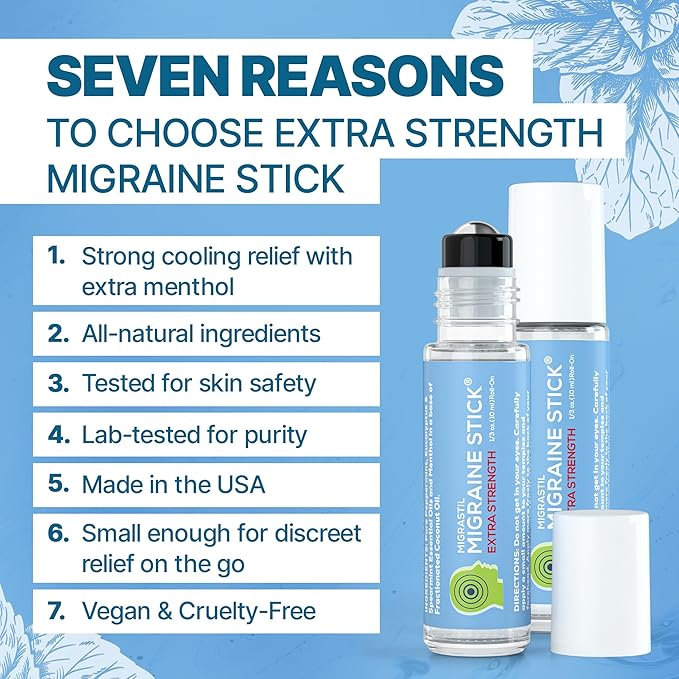 Basic Vigor Migrastil Extra Strength Migraine Stick Advanced Formula. Strong Aromatherapy Roll On with Menthol and Essential Oils. No Lavender. Made in The USA.