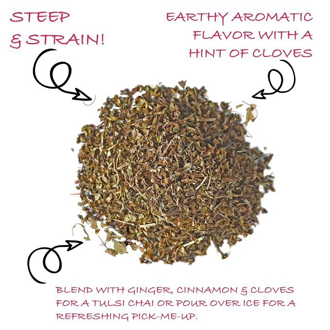 Worldwide Botanicals Organic Holy Basil Tea, 8oz - Tulsi Rama - Loose Leaf Premium Herbal Tea, 100% Pure Tulsi Holy Basil, Fair Trade, Adaptogenic, Kosher