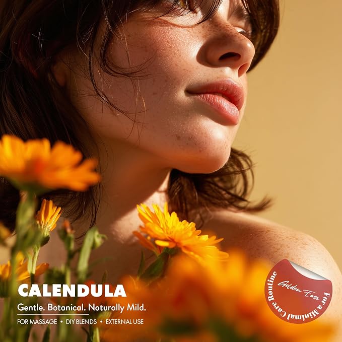 Calendula Essential Oil | 100% Pure & Natural Pot Marigold Flower Oil with Soft Herbal Aroma | for Diffuser, Skin Care, Hair Care, Massage, DIY Beauty & Aromatherapy Blends, 0.34 fl oz