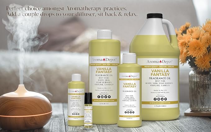 Aroma Depot 2oz Vanilla Fantasy Perfume Oil for Making, Body Oil, Soap, Candle Making & Incense. Our Version is a Premium Quality Undiluted & Alcohol Free