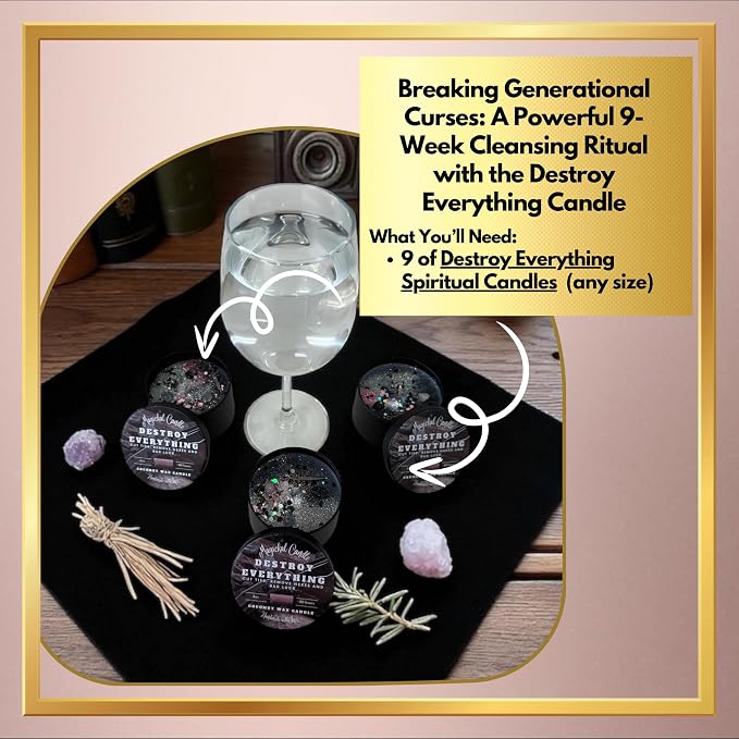 Destroy Everything Spiritual Candle to Cut Ties, Remove hexes and Bad luck | Energy cleansing | Soy Candles Non Toxic | Sage Candle | Cleanse Your Home & Calm, Soothe, Restore Body & Mind (Set Of 9)