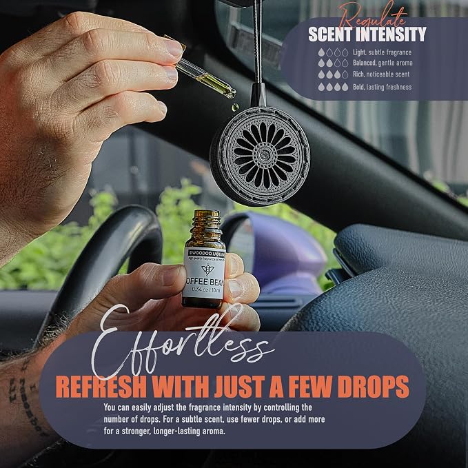 Handmade Wood Car Air Freshener — Best Wheels Designed Refillable Essential Oil Diffuser — Long Lasting Coffee Beans Fragrance Oil 10 ml — Car Accessories Gift Box