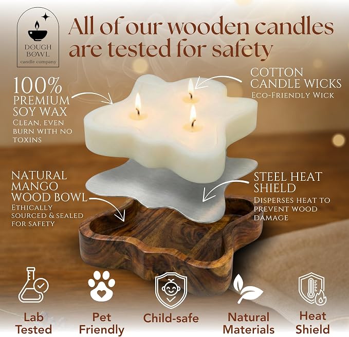 Dough Bowl Candle Co. Ghost Candles - 7x7x2in Halloween Candles, Wooden Fall Candle Decorations with Candy Corn Scent, Cute Fall Room Decor, 100% Soy Wax, Autumn Aesthetic with 35h Burn Time