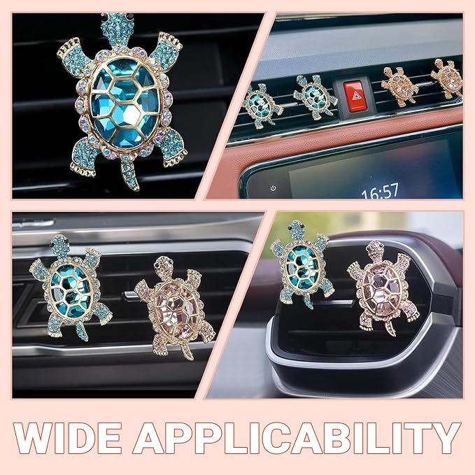 2 PCS Sea Turtles Car Vent Clips, Cute Tortoise Car Air Conditioning Outlet Clip, Bling Rhinestone Ocean Theme Vent Diffuser, Universal Auto Interior Decor for Women Girl (Pink)