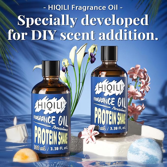 HIQILI Protein Shake Fragrance Oil 100ml - Long Lasting Scents for Diffuser for Home, Candle & Soap Making, Scented Body Products - 3.38 Fl Oz