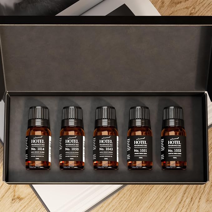 AirScent Iconic Hotel Diffuser Oil 5-Pack Gift Set - Inspired by 5-Star Hotel Signature Scents - Fragrance Oils for Ultrasonic and Waterless Diffusers and Crafting - 10 mL, 0.34 fl oz Glass Bottles