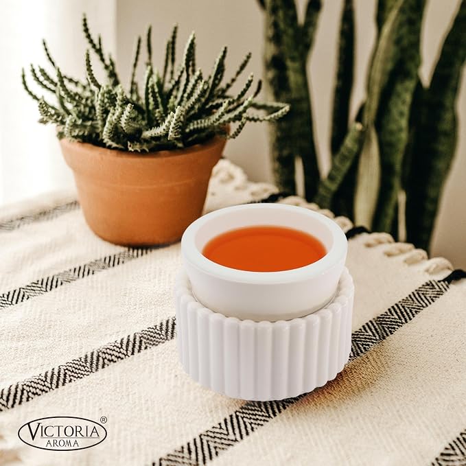 VICTORIA AROMA Ceramic Wax Melt Warmer with 1 pc Silicone Dish Candle Warmer for Scented Wax Electric Fragrance Burner for Home, Office, Bedroom - Gift & Décor