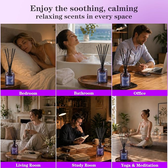SCENTORINI Reed Diffuser Set for Sleep, Relax, 4 * 1.69oz, Natural Lavender Essential Oil Diffuser, Scented Reed Diffuser, Home Fragrance for Room Spa Bedroom Bathroom Hotel Home Decor