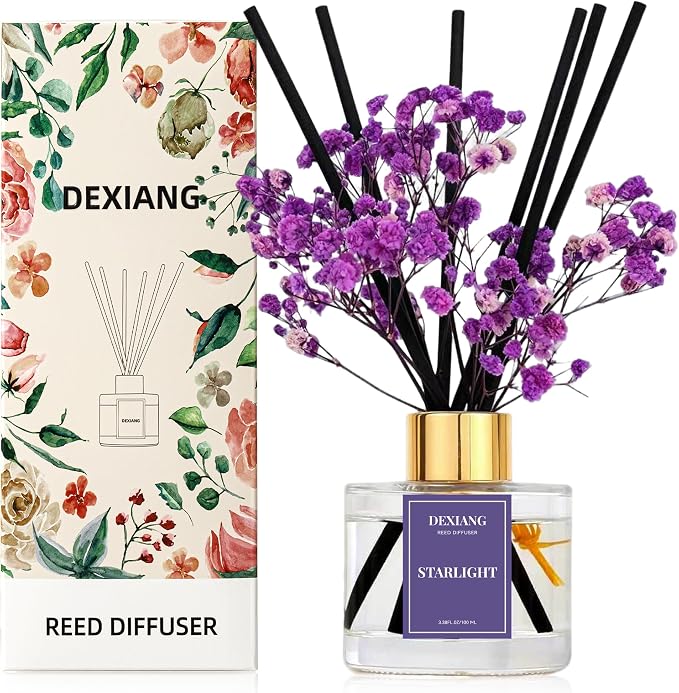 Reed Diffuser Set, 3.38 fl oz (100ml) Starlight Scent Oil Diffuser with 6 Reed Sticks, Natural Home Fragrance Reed Diffuser for Bathroom, Bedroom, Living Room Shelf Decor
