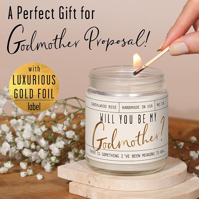 Godmother Proposal Gift - 'Will You be My Godmother!' Candle, w/Coconut & Vanilla - God Mother Proposal Gift I God Mom Proposal I GodMom Proposal I 50Hr Burn, USA Made