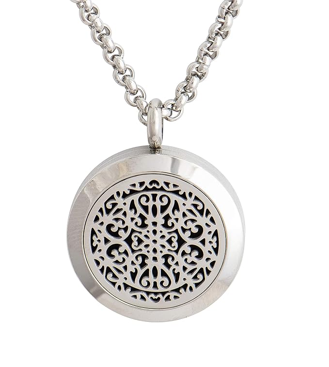 Wild Essentials Wrought Iron Necklace Essential Oil Diffuser Kit With Lavender, Lemongrass, Peppermint, Orange Oils, 12 Refill Pads, Calming Aromatherapy Gift Set, Customizable Color Changing, Perfume