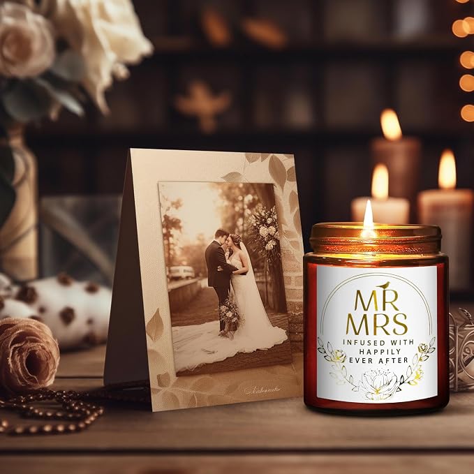 Mr and Mrs Scented Candle - Wedding Gifts for Bride, Groom - Engagement Gift for Her, Bride to Be - Gifts for Bridal Shower, Newlywed, Married Couples Anniversary Valentines Gift for Women Men