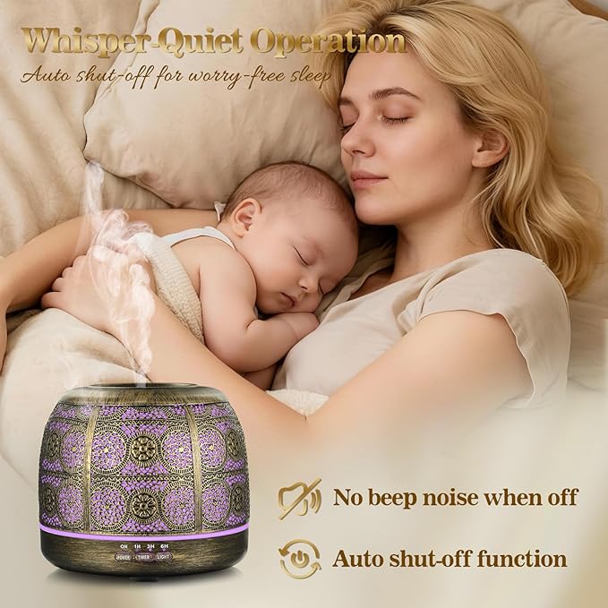 ARVIDSSON Essential Oil Diffuser 500ml, Aromatherapy Diffuser for Home, Ultrasonic Diffusers for Essential Oils, Metal Oil Diffuser with 7 Color LED Lights, Mist Timer and Auto Shut-Off Function