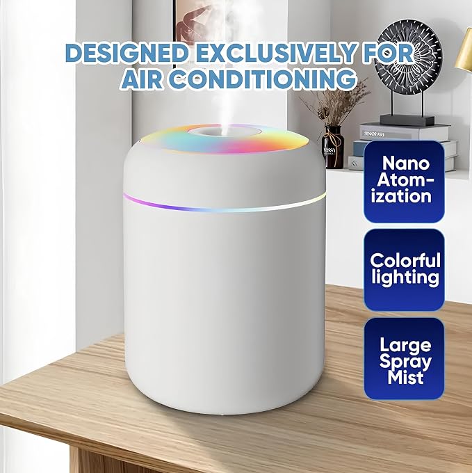 2 in 1 USB Electric Aromatherapy Oil Diffuser Ultrasonic Air Humidifier Mist Maker with Colorful Light for Home Office and Car (White)