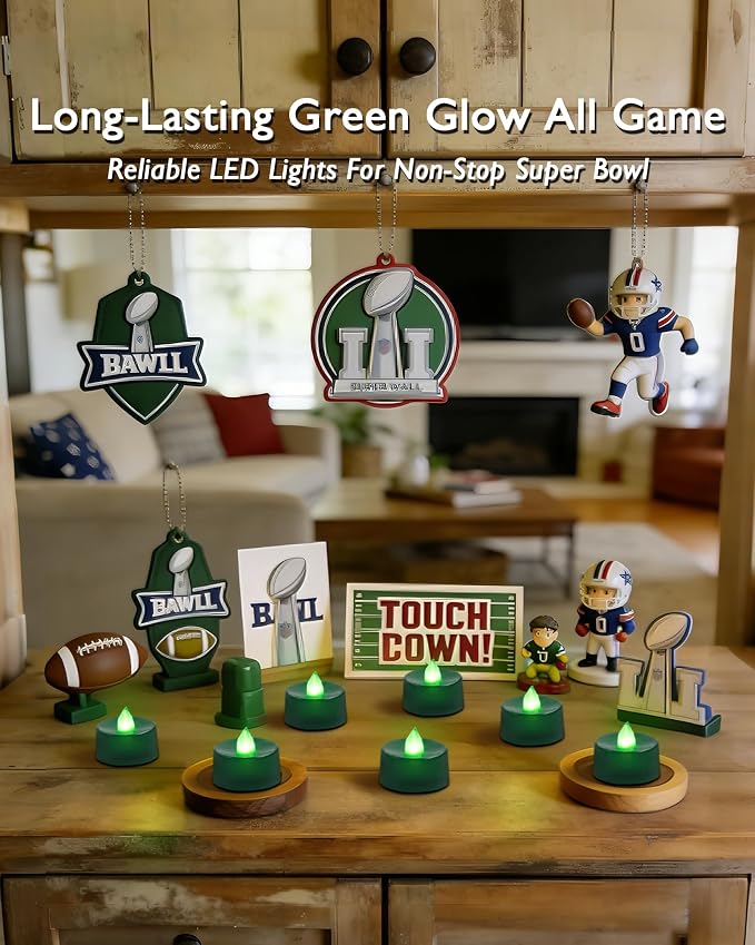 Amagic Green LED Tea Lights Candles, 24 Pack Battery Operated Flameless Tea Lights, Long Lasting Colored Tealight Candles for Halloween and Christmas, Holiday Decor, Theme Party, Seasonal Celebrations