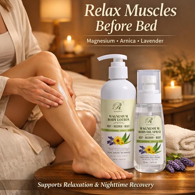 Magnesium Lotion & Magnesium Oil Spray for Sleep – Lavender Body Lotion & Magnesium Spray for Legs, Muscle Recovery & Relaxation – Fast Absorbing 2 Pack with Arnica