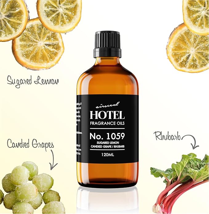 AirScent Hotel Diffuser Oil No. 1059 - Sugared Lemon, Candied Grape, Rhubarb - Premium Fragrance Oil for Ultrasonic and Waterless Diffusers and Crafting - 500 mL, 16.9 fl oz Glass Bottle