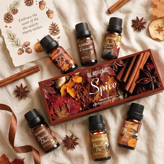 8 Pack Fall Essential Oil Set, Essential Oils for Diffusers for Home, Autumn Fragrance Oils for Candle and Soap Making, Aromatherapy Oils Gift for Women & Men, with Pumpkin Spice, Cinnamon, Vanilla