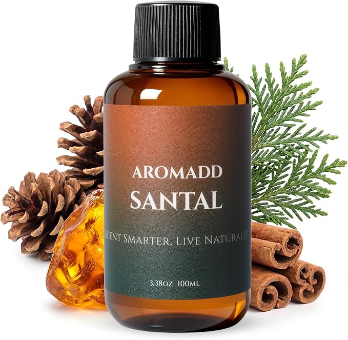 Aromadd Santal Diffuser Oil Inspired by Luxury Hotel Scent, Premium Fragrance Oils for Waterless Diffuser, Warm Sandalwood & Amber Aroma, Long-Lasting Home Fragrance - 3.38 fl oz (100 mL)