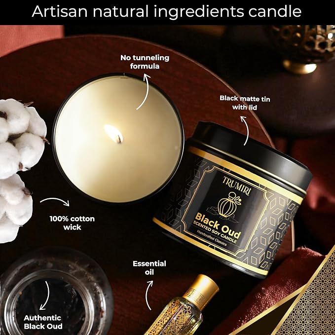 Black Oud Candle Highly Scented Soy Candel Clean Non Toxic Velas Aromáticas Gift for Men Pack of 1 5Oz Decorartive Travel Tin
