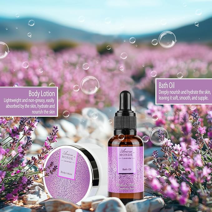 Bath Sets for Women Gift, Bath and Body Gifts Set, Lavender Spa Gift for Self Care Includes Body Lotion, Shower Gel, Bath Salts, Relaxing Bath Sets for Mom, Grandma, Girlfriend, Sister, Friends
