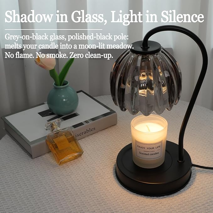 Electric Candle Warmer Lamp with Timer & Dimmer, Gray Tulip Lampshade | For Scented Jar Candle, 2 Bulbs Included, Birthday Gift for Women, House Warming Gifts, Home Office Apartment Decor