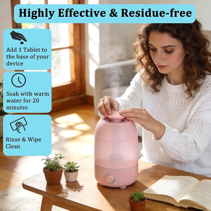 Humidifier Cleaner Tablets – Effortless Descaling Tablets for Humidifiers & Diffusers, Remove Hard Water Stains & Essential Oil Residue, Prevent Buildup for Extended Device Life(40-Pack)