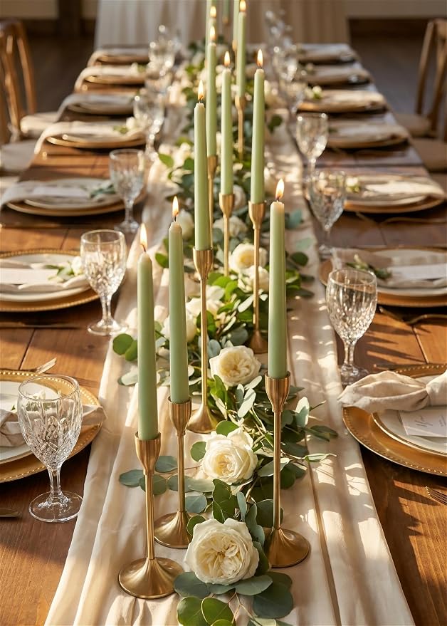 10" Classic Taper Candles, Spring Green, 12-Pack, 7-8 Hours Long Burning, Unscented Tall Candlesticks