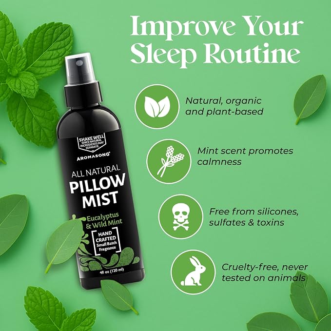 Aromasong Eucalyptus Pillow Spray for Sleeping - All Natural Calming Linen & Bedtime Sleep Mist for Deep Sleep - Pillow Spray Aromatherapy with Botanical Essential Oils for Relaxing Stress
