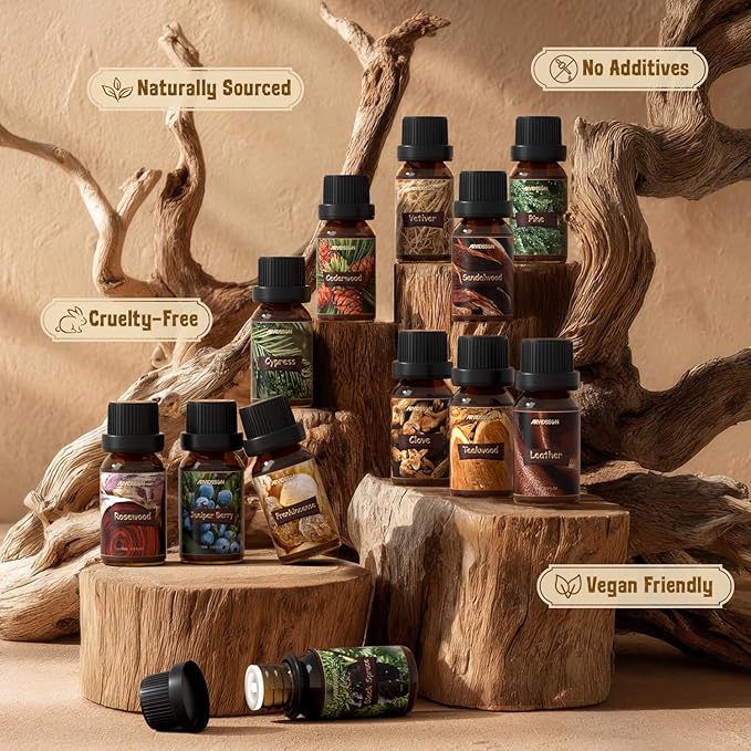 ARVIDSSON Woody Essential Oils Set, Wood Fragrance Oils Gift Set, 12 x 10ml Woodsy Essential Oil for Diffuser - Cedarwood, Sandalwood, Pine, Cypress, Frankincense, Juniper Berry, Clove and More