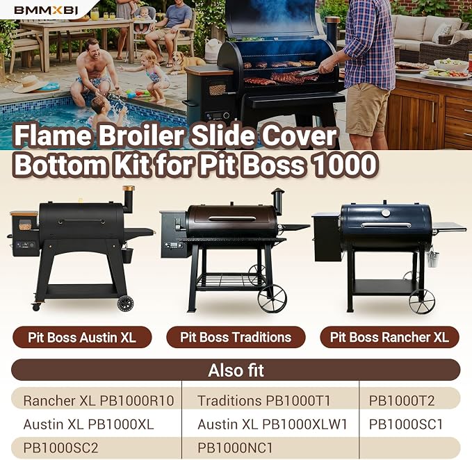 Flame Broiler Kit for Pit Boss 1000 Series Pellet Grills, Flame Broiler Slide Cover Bottom Kit for Pit Boss Austin XL PB1000XL, Rancher XL PB1000R10, Traditions PB1000T1, PB1000T2