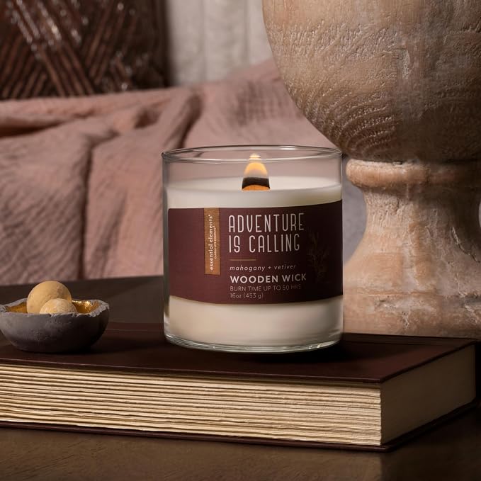 Candle-lite Essential Elements Scented Candles, Adventure is Calling, 16 oz Jar, Proudly Poured in The USA, Aromatherapy, Single-Wick with 50 Hours Burn Time, Perfect for Creating a Relaxing Ambiance