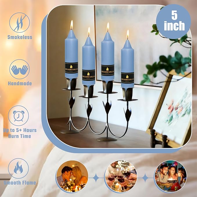 5 inch Short Taper Candle 4 Pack Handmade Dusty Blue Candles Unscented Pastel Candlesticks for Holiday Wedding Dinner Party Seasonal Celebration Birthday Home Decoration