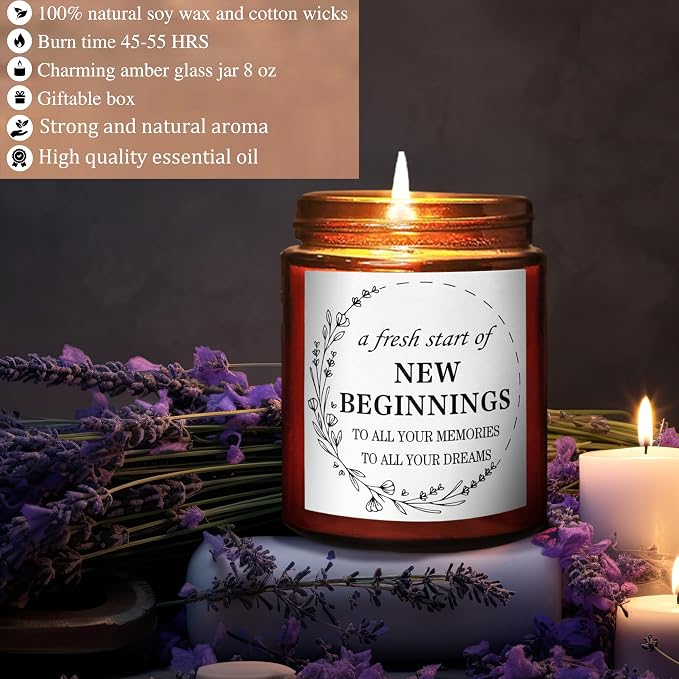 New Beginnings Housewarming New Home Candle - Friendship Gifts for Women - Graduation Farewell Going Away Work Break Up Divorce Gift for Her Bestie Coworker Friend - Relaxing Anxiety Relief