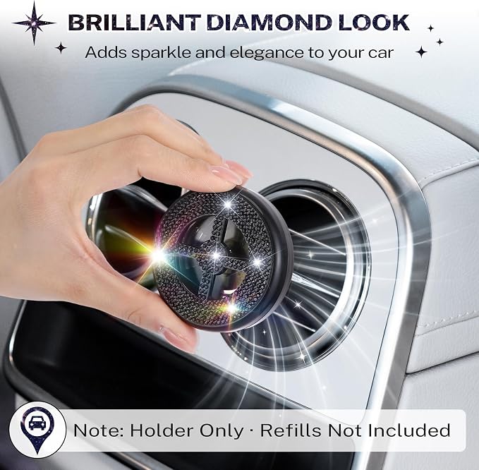 2 Pack Car Fragrance Holder Compatible with Bath & Body Works Refills (Not Included), Air Freshener Vent Clip or Visor Clip, Refillable Scent Holder, Easy to Open Car Diffuser (Diamond Black)