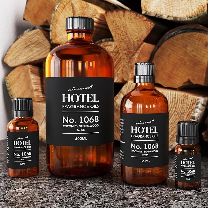 AirScent Hotel Diffuser Oil No. 1068 - Coconut Pina Colada Sandalwood - Premium Fragrance Oil for Ultrasonic and Waterless Diffusers and Crafting - 10 mL, 0.34 fl oz Glass Dropper Bottle