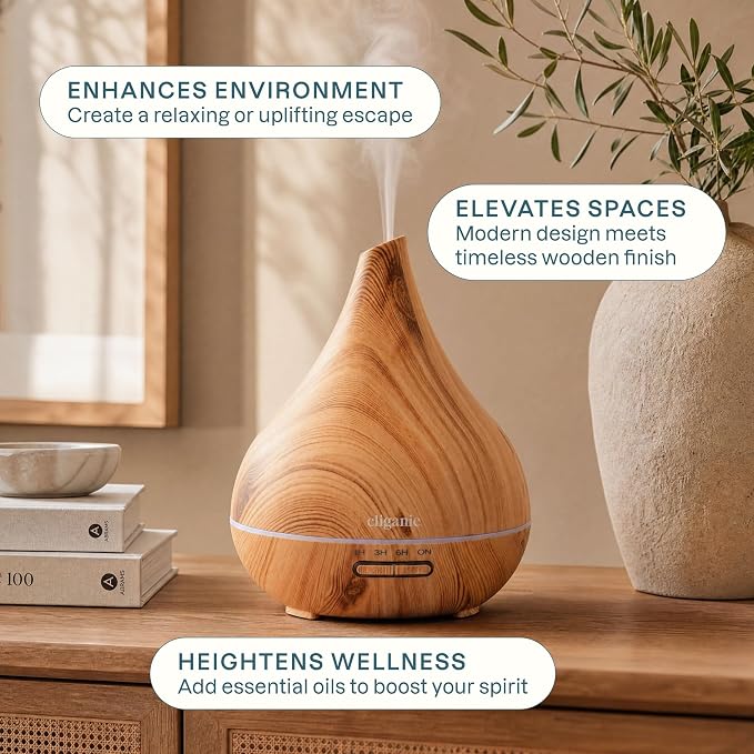 Cliganic Ultrasonic Aromatherapy Diffuser, 400ml Ultrasonic for Essential Oils Aromatherapy, Home & Office