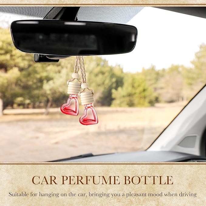 50 Pcs 6ml Hanging Car Diffuser Bottle Empty Glass Perfume Air Freshener Heart Love Container Diffuser Pendant Wedding Essential Oil Fragrance Aromatherapy Ornament (Red)