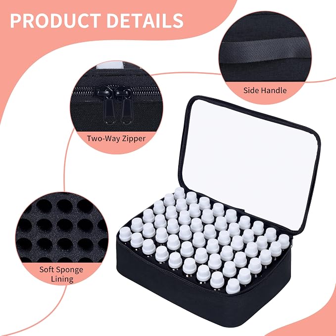Essential Oils Carrying Case Holds 54 Bottles with Detachable Pad,Black