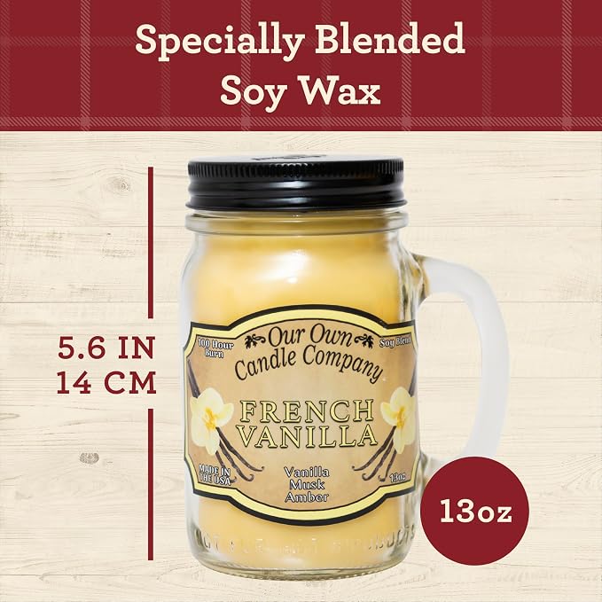 Our Own Candle Company, French Vanilla Scented Mason Jar Candle, 100 Hour Burn Time, 13 Ounces