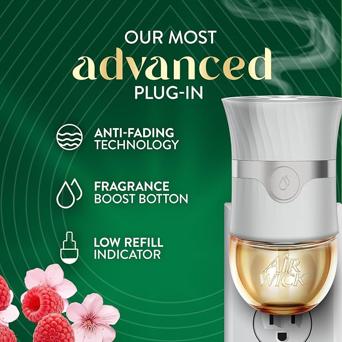 Air Wick Plug-In Scented Oil Refills, 4 Count, Cherry Blossom & Raspberry, Air Fresheners, Essential Oils