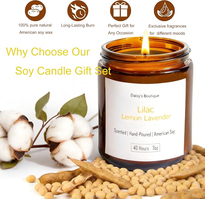 Scented Candles for Home Aromatherapy Candle Gift Present Set Soy Wax Long Lasting Gift Birthday Mother's Day Thanksgiving 3 Pack ((Lime Basil + Lavender Lilac + Jasmine Sandalwood) Amer Glass Jar)