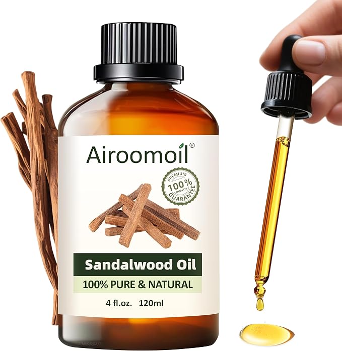 Sandalwood Essential Oil, 100% Pure Natural Sandalwood Oil for Diffuser, Aromatherapy, Skincare, Oil, Massage & DIY Perfume Making, Large 4 fl oz | Woody, Creamy, Long-Lasting Scent