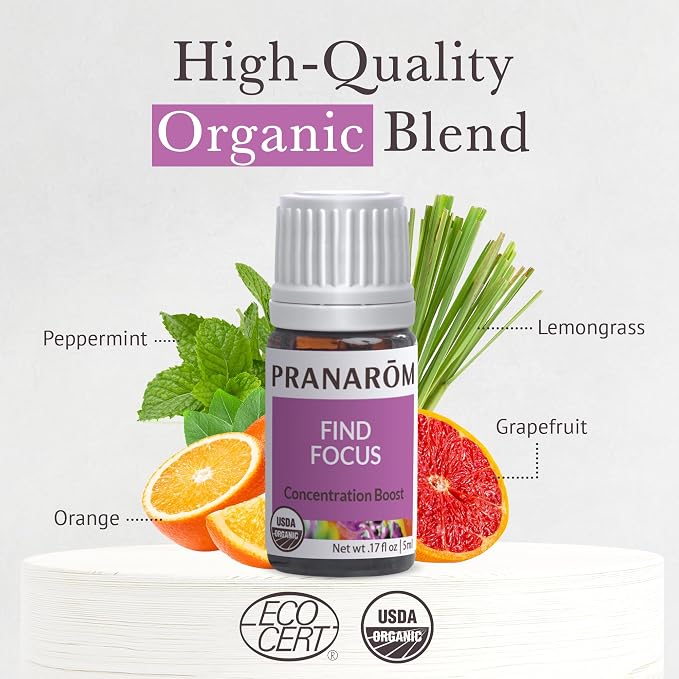 Pranarom - Find Focus Wellness Blend 5ml - Aromatherapy - Natural Focus - Certified Organic, Invigorating Citrus Aroma, Cruelty-Free, Easy Diffusion